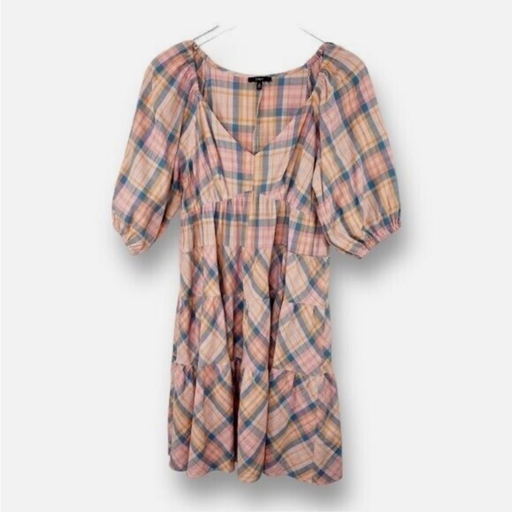 DREW Plaid 100% Cotton Peasant Dress Puff Sleeve Boho Cottagecore Large